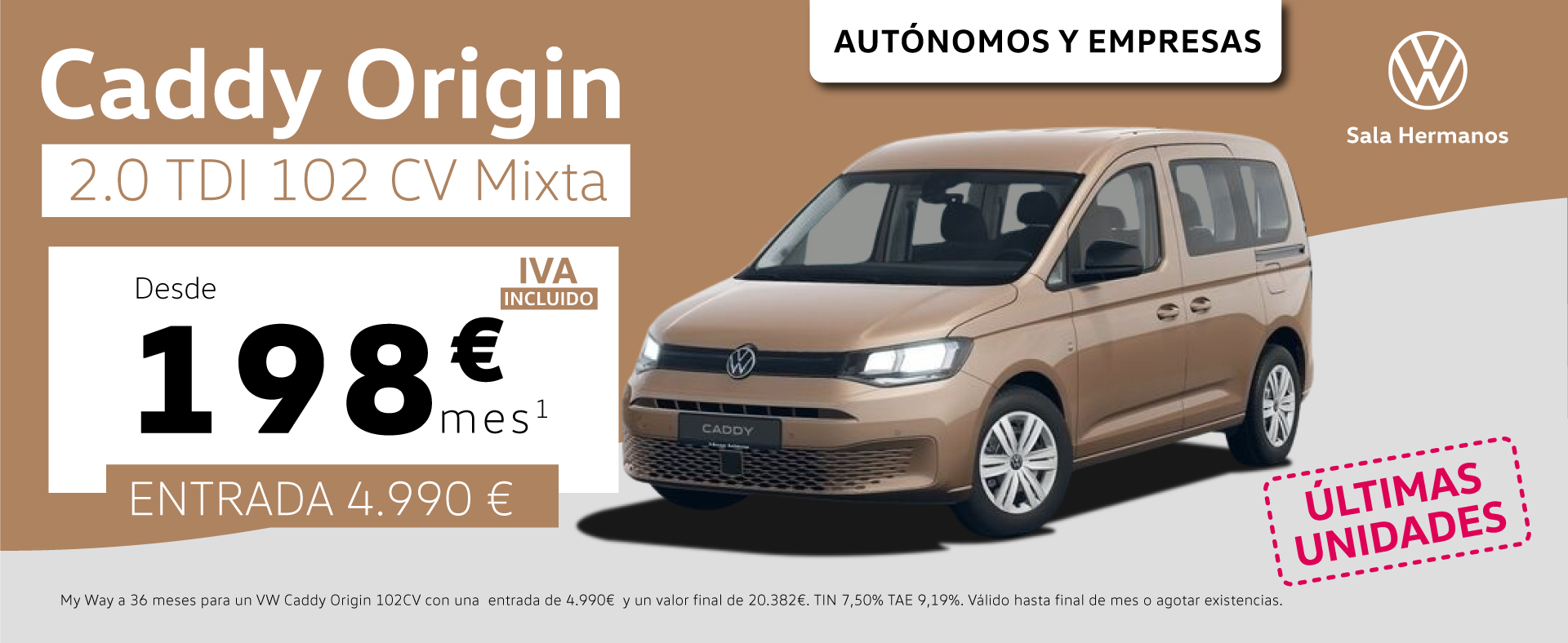 ¡Volkswagen Caddy Origin Mixta!