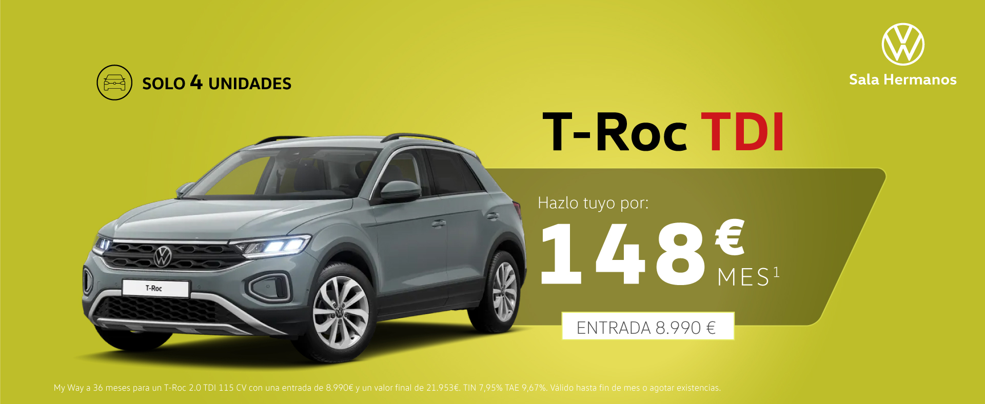  Mes del T-Roc| tu T-Roc por 148€/mes  ¡Promoción Exclusiva!. Sala hermanos Alicante