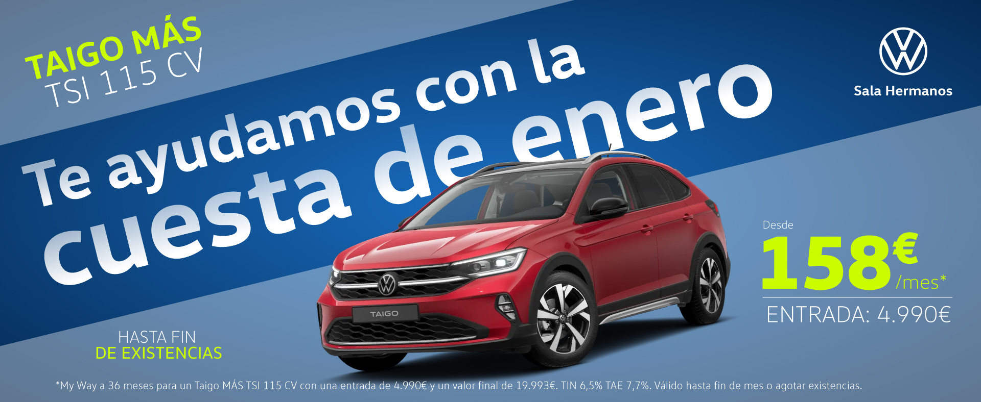 ¡Supera la cuesta de enero! Tu Taigo Más 115CV por solo 158€/mes*