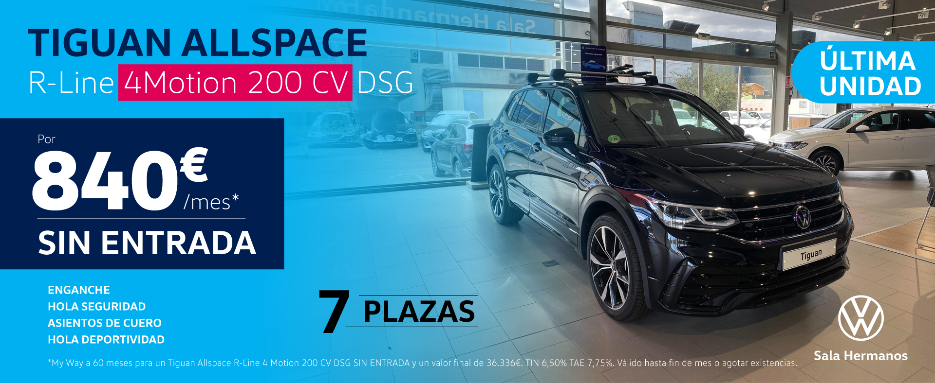 ¡Última unidad! Tiguan Allspace R-Line DSG por 840€/mes